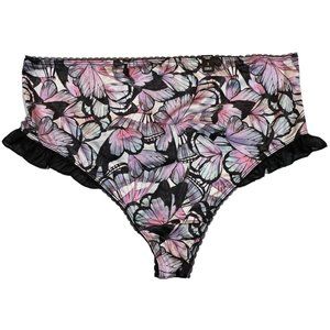 NWT TORRID High Waist Thong Pantie 3X Silky Lace Black Pink